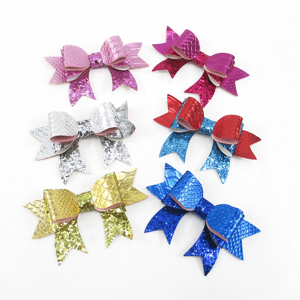 

david angie Synthetic Leather Bow PVC Glitter Bowknot Baby Girls Hair Accessories Headwear,DIY Decoration Crafts,5Y56548