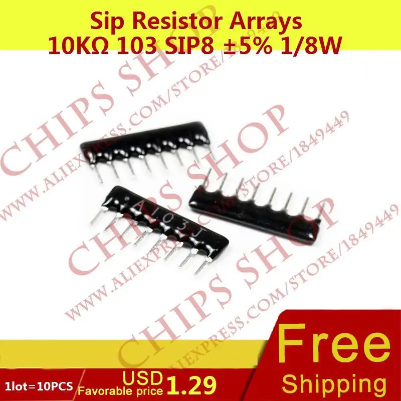 1LOT=10PCS Sip Resistor Arrays 10Kohm 103 SIP8 5 1/8W 10000ohm