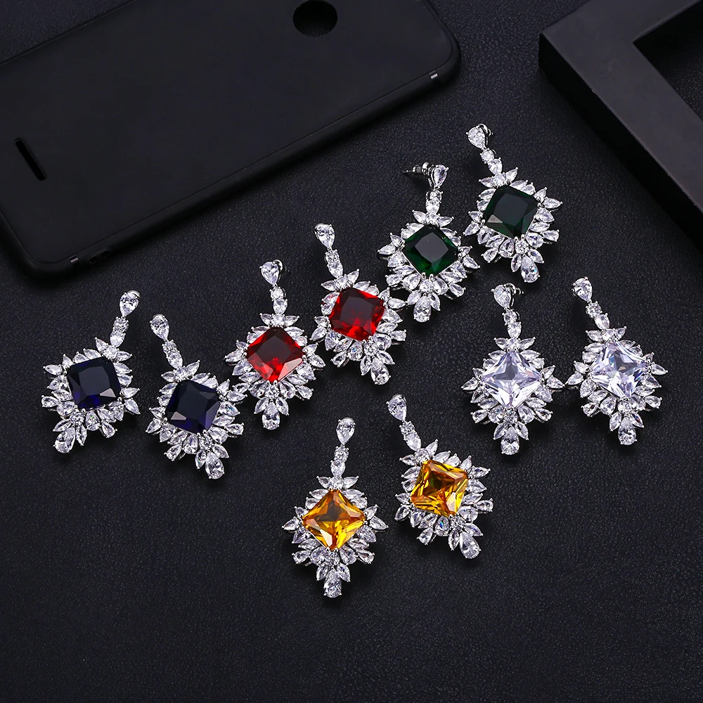 

janeklly trendy Geometric drop dangle Earrings For Women Accessories Full Cubic Zirconia Earrings Jewelry pendientes mujer moda