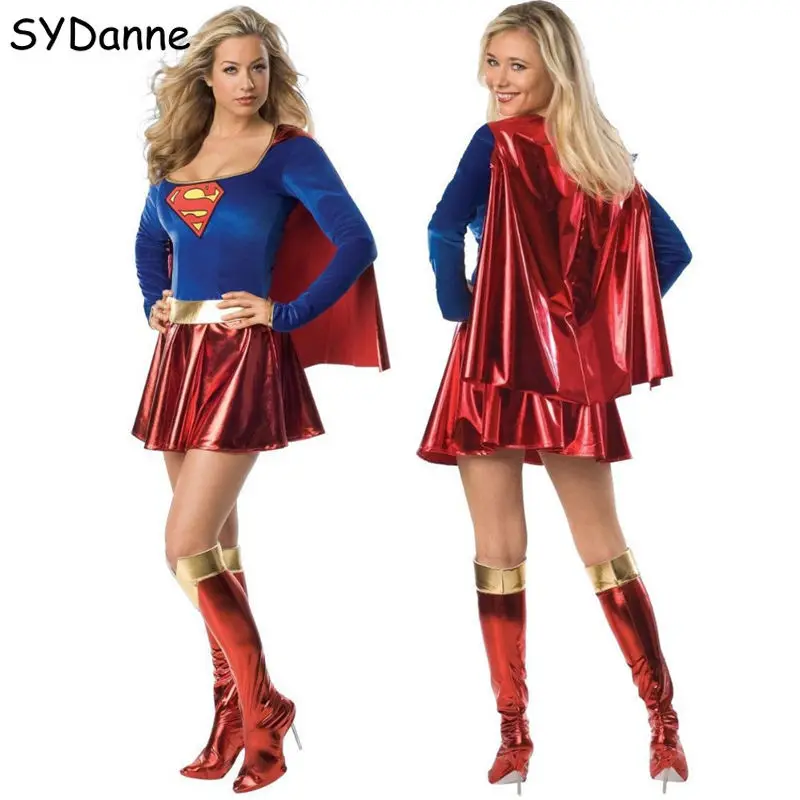 

Adult Superwoman Dress Cosplay Costumes Super Girls Dress Shoe Covers Suit Superhero Wonder Woman Super Hero For Kids Halloween