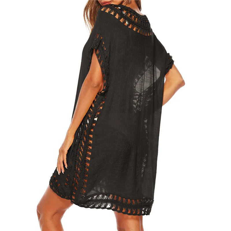 Tunic Beach Dress Cover up For Women Beachwear Black Chiffon ups Summer White Dresses Bikini Swim Suit Pareo Swimwear Cover-up