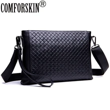 COMFORSKIN Premium Cowhide Leather Knitting Style Men's Day Clutches 2018 New Arrivals Alligator Large Capacity Messenger Bags