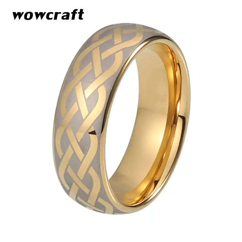 Mens Womens Gold Tungsten Carbide Rings Celtics Knot Figure