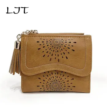 

LJT Hollow Out Lady PU Leather Wallet Retro Short Wallet Purse Fashion Pendant Girl Student Clutch For Coin Card Cash Invoice