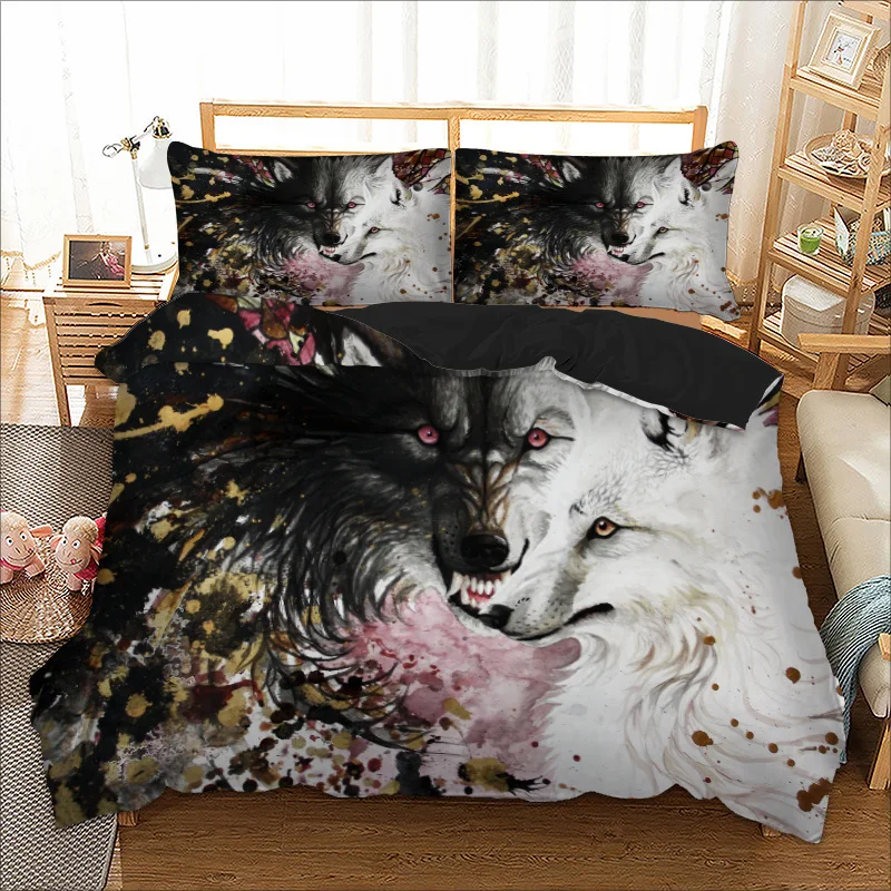 Wolf Pattern Couple Bedding Set Super King Double Sizes Duvet