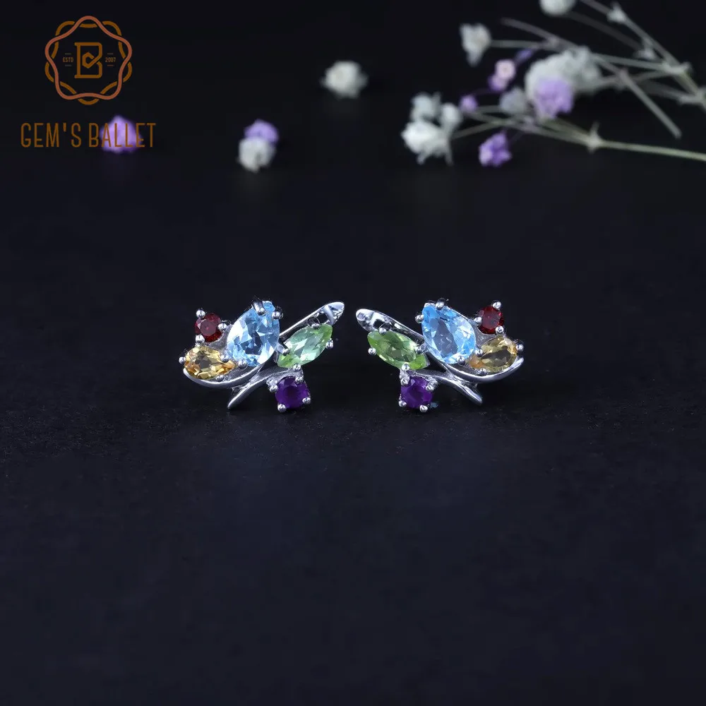 

Gem's Ballet Natural Amethyst Garnet Peridot Citrine Topaz Earring Pure 925 Sterling Silver Stud Earrings For Women Engagement
