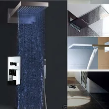 Chrome Brass Waterfall Rain Shower Set Mixer Faucet Single Handle with Handshower Mixer Taps with LED