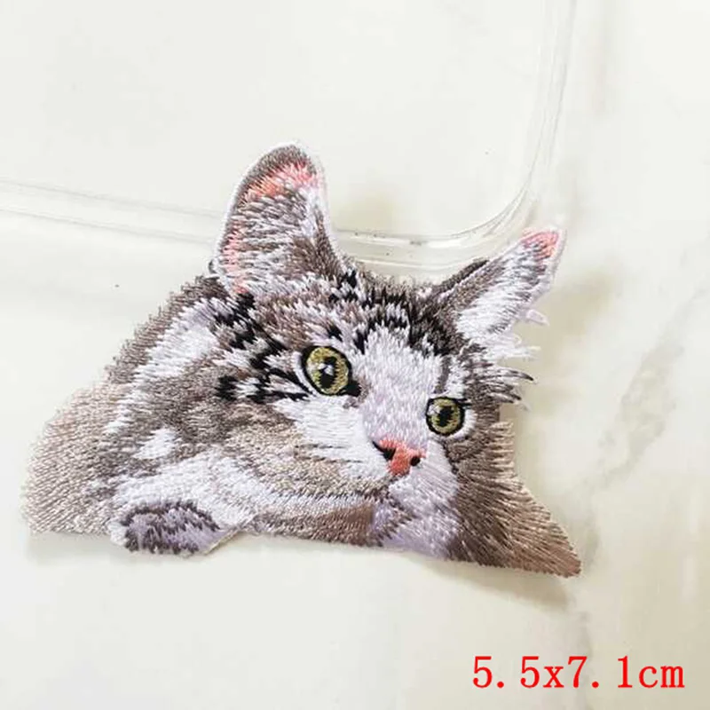 Prajna карманная нашивка с котом, Высококачественная Реалистичная 3D вышивка, нашивки для одежды, тканевые наклейки, железная аппликация с милым котом для джинсов - Цвет: Никелевый