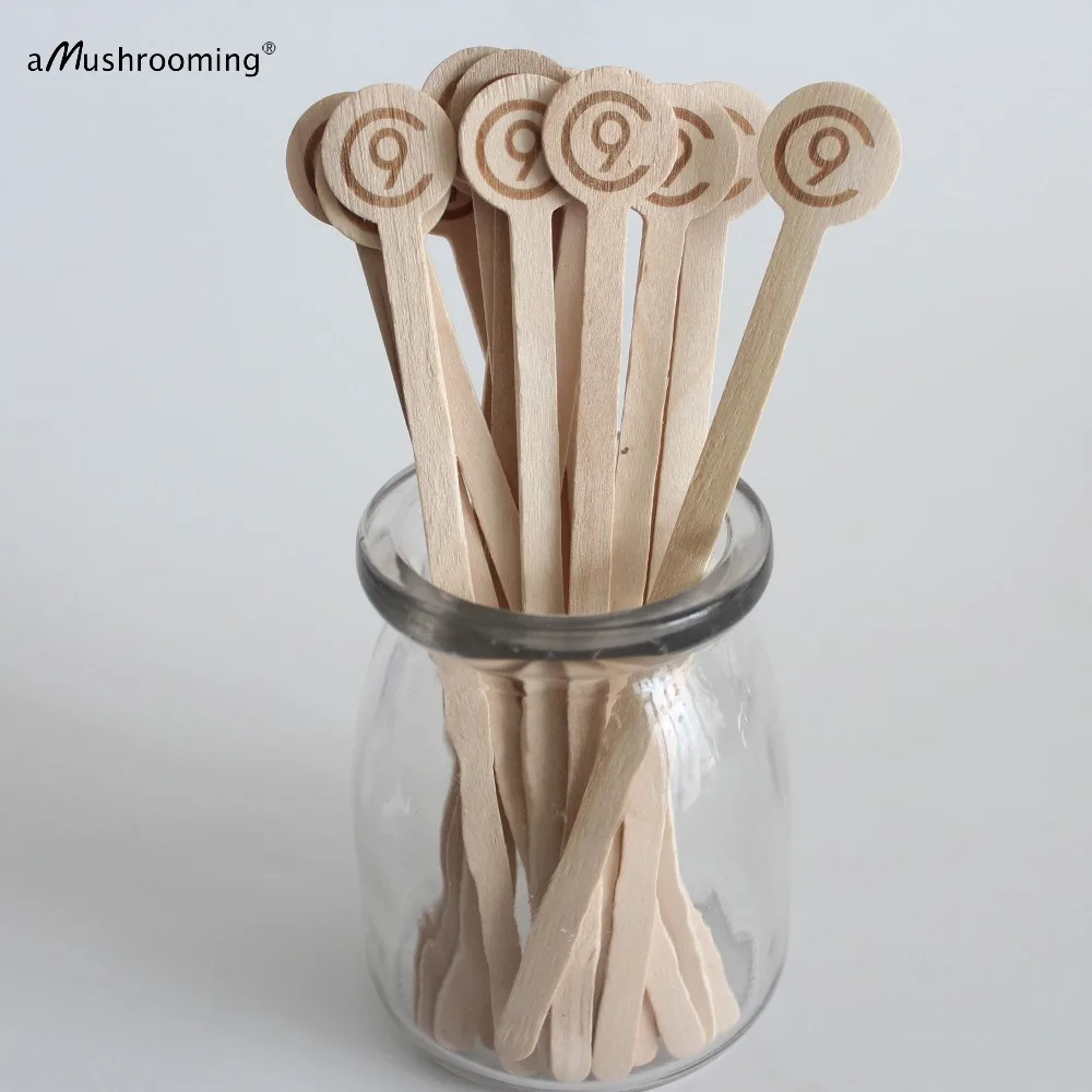 

x100 Custom Wooden Round Stir Sticks with Logo Engraved Bar Cafe Beverage Coffee Stirrers Disposable Barware