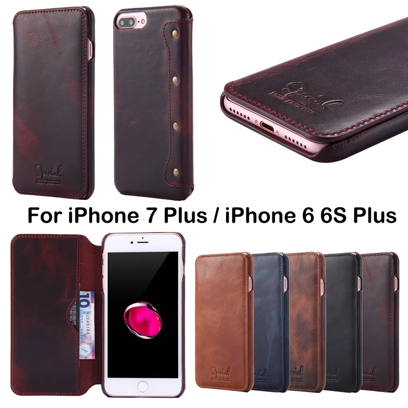Luxury Business Style Genuine Real Leather Wallet Case For iPhone 7 Plus Flip Case Cover Leather For iPhone 6S Plus Case Women