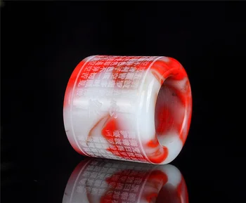 

Xinjiang red and white jade wrench finger, chicken blood jade Prajna Boromi [Heart Sutra] ring men's style