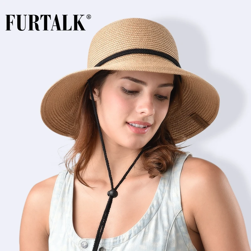 FURTALK летняя шляпа для женщин соломенная Панама защиты от солнца девочек пляжные