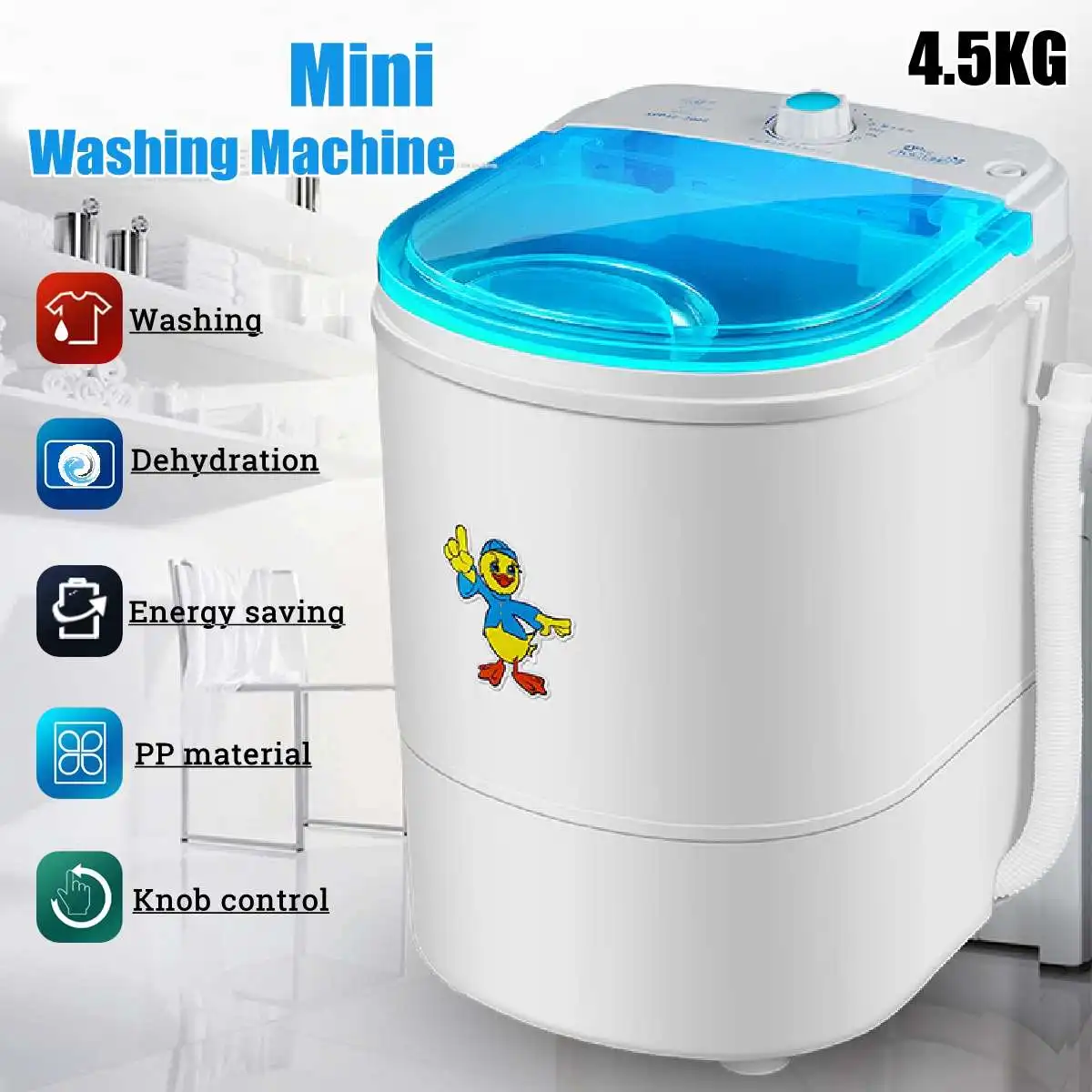 

225W 9.9 lb Clothes Portable Mini Washing Machine Spin Compact Washer Low Noise for Home Dorm machine single-barrel washer