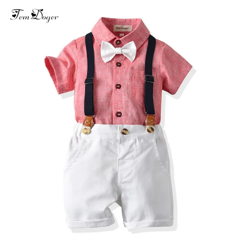 Tem doger/комплект одежды для маленьких мальчиков, одежда для новорожденных мальчиков Топ с короткими рукавами+ комбинезон, комплект одежды из 2 предметов для маленьких джентльменов, Одежда для младенцев