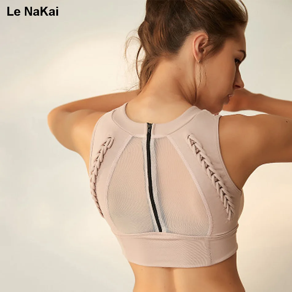 <+> Le NaKai Zip Back Mesh Спортивный бюстгальтер для йоги с поперечной полосой Активная одежда Фитнес-б ①