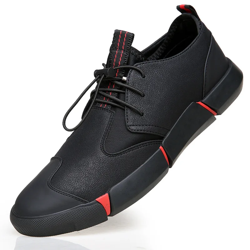 JINBEILEE High Quality All Black Men's Leather Casual Shoes Fashion Skateboard Sneakers Fashion Flats  Anti-Slippery  Thermal