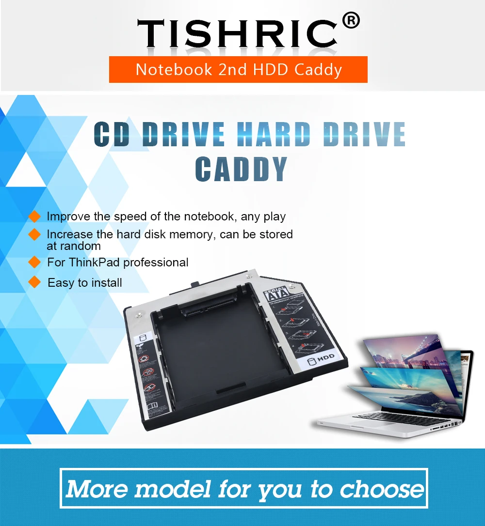 TISHRIC Алюминий 2nd HDD Caddy 9,5 мм SATA 3,0 2," SSD чехол Корпус для lenovo ThinkPad T420s T430s T500 W500 T400 T410 T410s