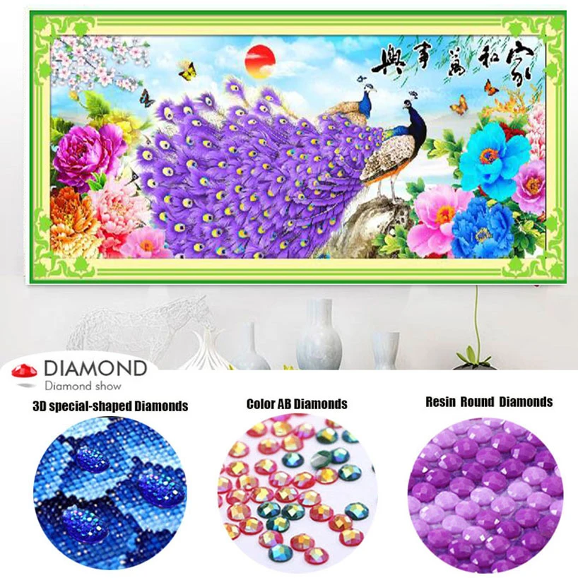 DIY 5D Full Diamond Embroidery Purple Peacock Round Diamond Painting Cross