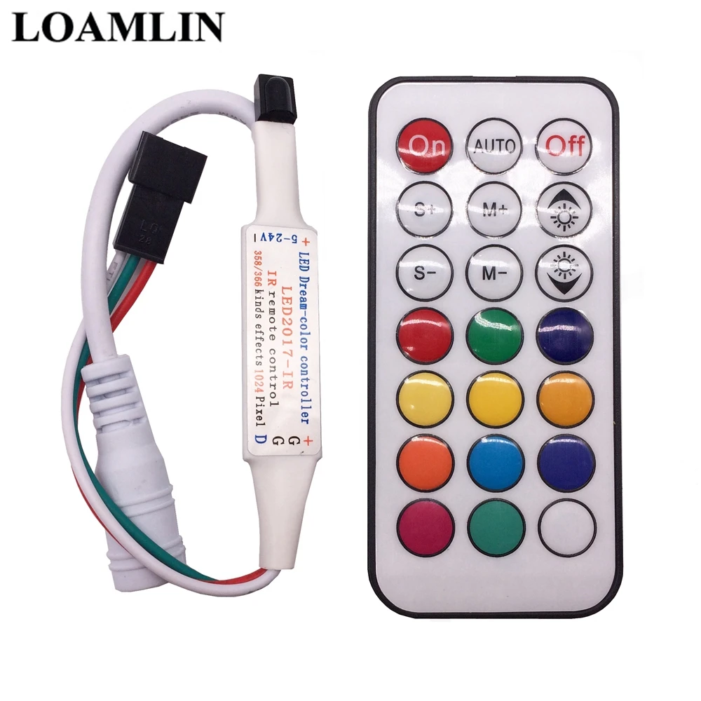 

21Keys Remote WS2812B WS2811 SK6812 IR Led Controller 366Kinds Of Effects 1024Pixels DC5-24V