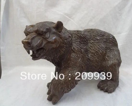 

00549 16" Chinese Bronze Animals Sculpture Lifelike Fierce Walk War Bear Statue