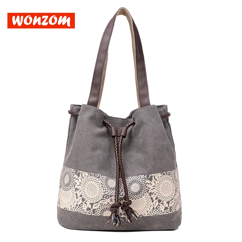 

WONZOM New Bring Summer Canvas Handbag Quality Vintage Multi-pocket Hobos Single Shoulder Handbag Women Tote Sac Femme 2018