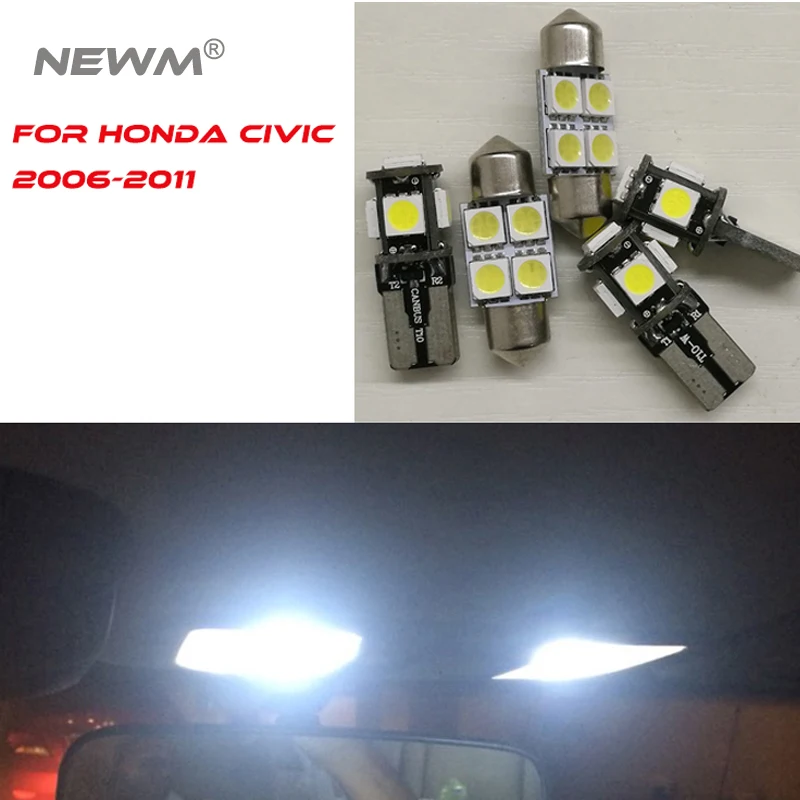 

6 Pieces Car 5050 Chip LED Bulb Lamp LED Kit Package White Automotive Interior Dome Map Trunk Light For Honda Civic 2006-2011