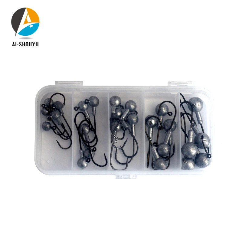 AI-SHOUYU 25 قطعة/صندوق الصيد مجموعة خطفات 2g-10g الرصاص الرقصة رئيس الخطافات مع إغراء علبة صلبة ل لينة إغراء الصيد اكسسوارات