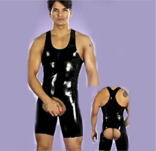 S Xxl Sexy Men 100 Pvc Bodysuit Crotchless Latex Catsuit Sexy Wetlook Jumpsuit Gay Male Costume