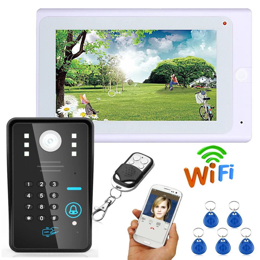Yobang безопасности 7 дюймов проводной/Беспроводной Wi-Fi RFID пароль видео-телефон двери Дверные звонки домофон с Поддержка Remote App разблокировки