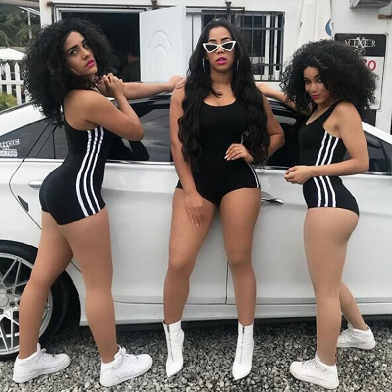 Summer Casual Mini Bodysuit Tracksuit Side Striped Women Sporting Jumpsuit Sleeveless Shorts Romper Playsuit Fashion Overalls