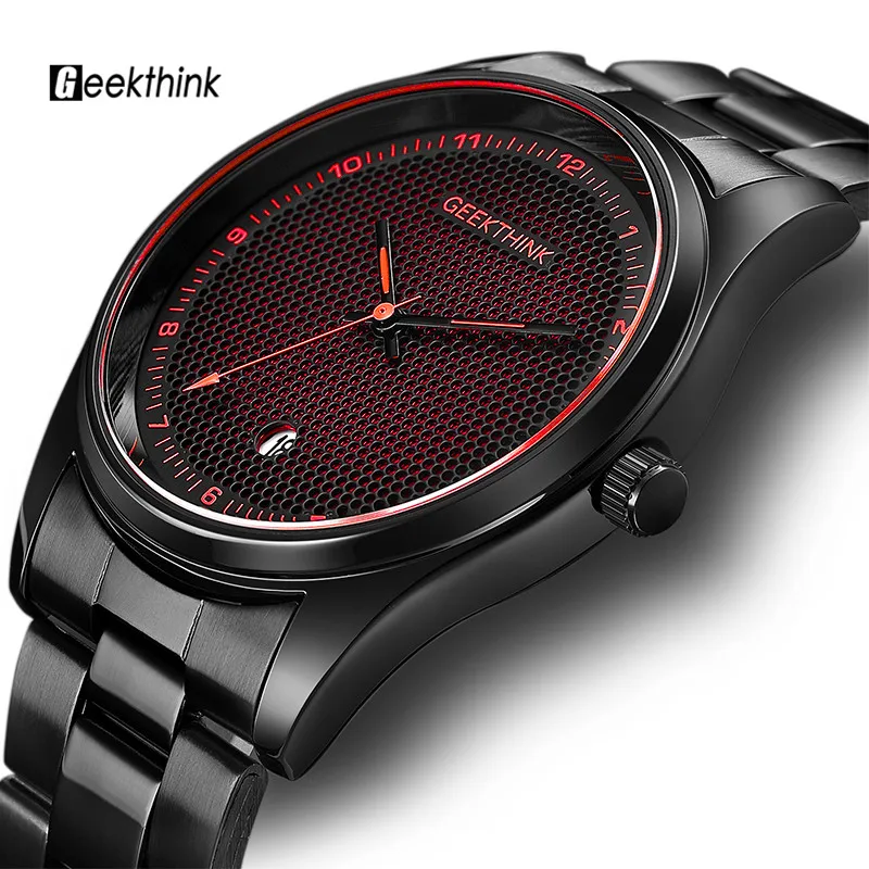 

Creative Honeycomb Men's Watch Military Black Stainless Steel Business Date Mens Watches Top Brand Luxury Quartz Wristwatches PJ