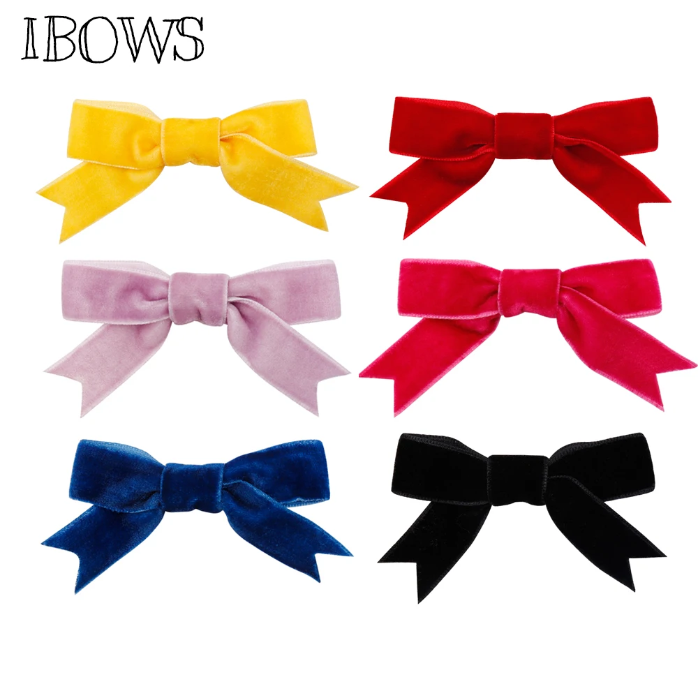 

IBOWS 2Pcs/lot 3" Hair Accessories Hair Bows for Girls DIY Handmade Craft Velvet Knot Kids Hair Clips Fashion Cute Baby Hairpins