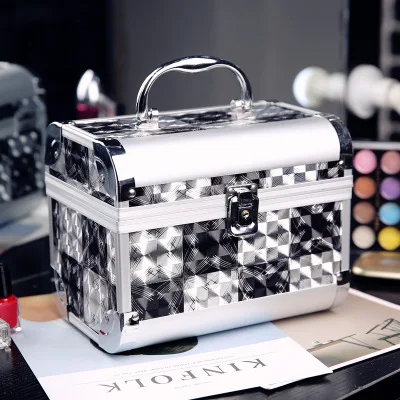 2019 женская серебряная косметичка багажная сумка с замком женские