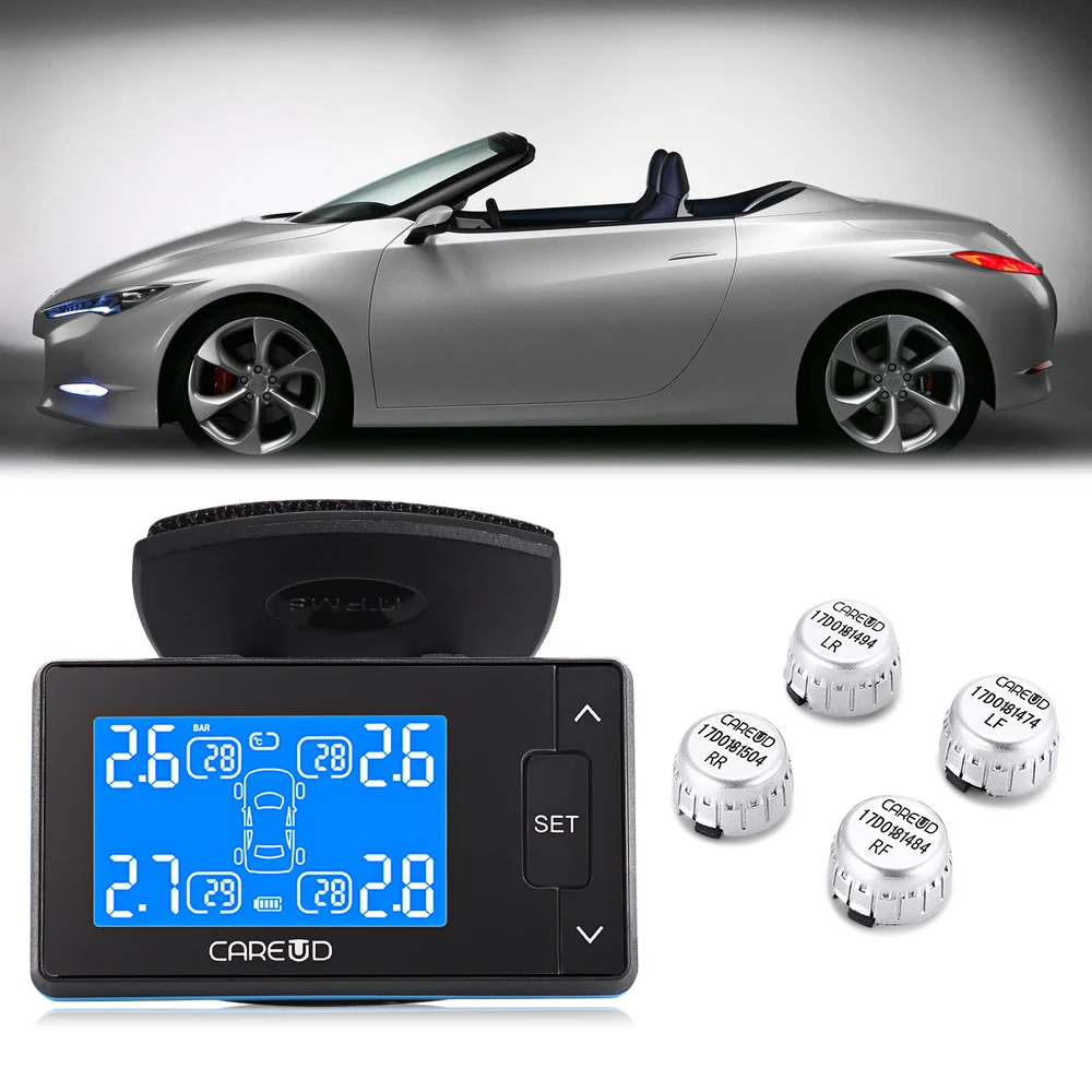12V Car TPMS Tyre Pressure Monitoring System 4 Wireless Extrenal Sensors LCD Display Auto Tire Pressure Security Alarm 0 -116PSI