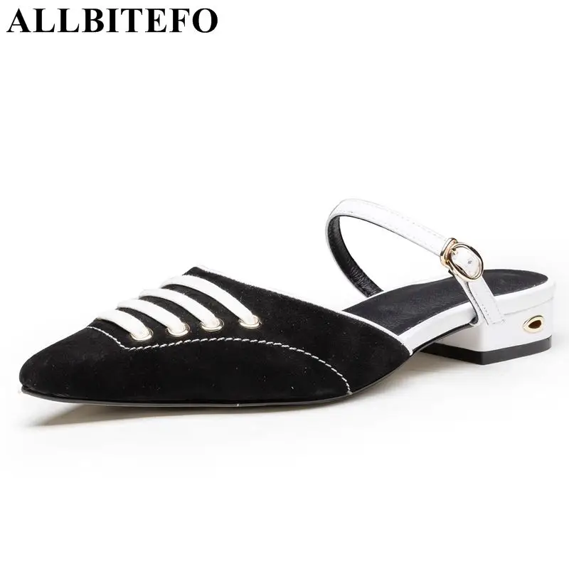 

ALLBITEFO genuine leather shoes fashion women summer sandals girls shoes middle heels casual fashion comfortable woman shoes