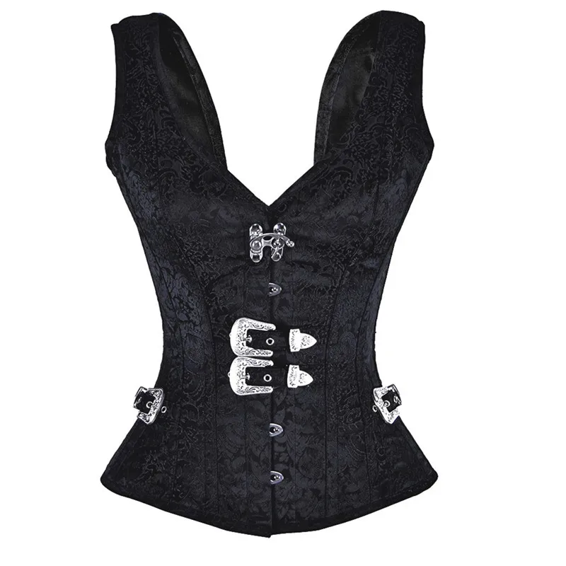 

Double Buckle Straps Lace Up Steampunk Corset Sexy Black Slimming Waist Gothic Corsage Corset Top Woman's Shapewear Espartilho