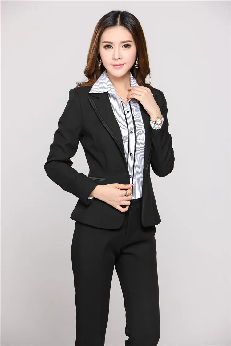 New Autumn Winter Formal PantSuits Women Suits with Pant and Top Sets Blazer Professional Office Uniform Style Plus Size