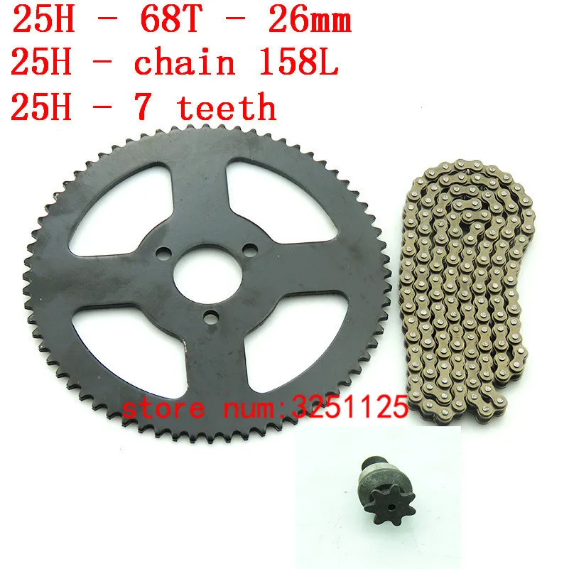 

Motorcycle Chain 25H 158L with 68T tooth 26 mm rear sprocket 7T pinion For 47cc 49cc ATV Quad Mini Dirt Pocket Bikes Minimoto