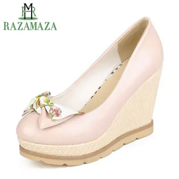 

ZALAVOR Office Lady High Wedges Shoes Women Print Bowknot Wedges Pumps Platform Trifle Shoes Women Bowtie Footwears Size 33-41