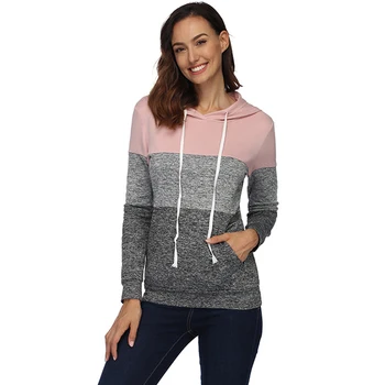 

New Autumn Spring Women Patchwork Hoodies Casual Long Sleeve Hooded Pullover Hit Color Sweatshirts Female Jumper