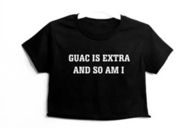 

Skuggnas Guac Is Extra And So Am I Graphic Print Women's Cropped T shirt Short Sleeve Fashion Tumblr Casual Tops Pink Sarcastic