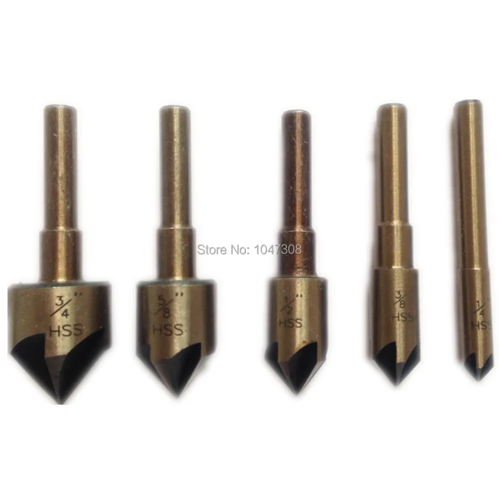 5PC Industrial Countersink Tool Bit Set Tri Flat Shank Counter Sink 82