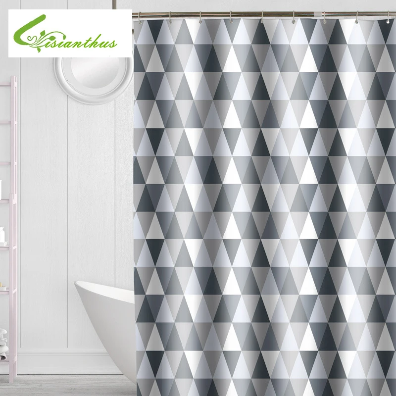 

Polyester Shower Curtains PEVA Geometric Pattern Bath for Home Hotel Bathroom Waterproof Mold Proof Curtain with Hooks