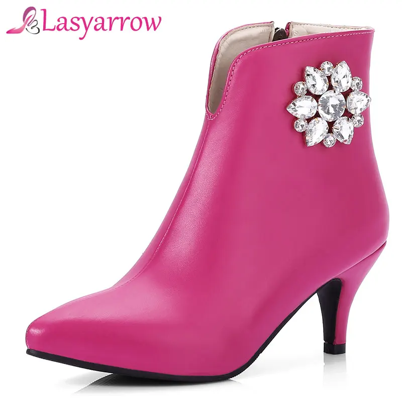 

Lasyarrow Ankle Boot for Women High Heels Pointed Toe Wedding Shoes Black White Women's Shoes Rhinestone Sexy Ladies Footwear