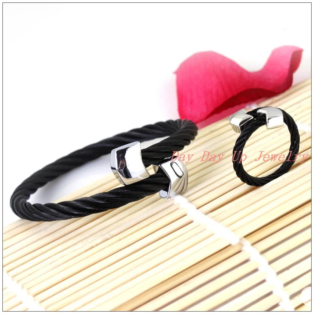 Free Shipping Unisex Jewelry Sets 316L Stainless Steel Silver Black