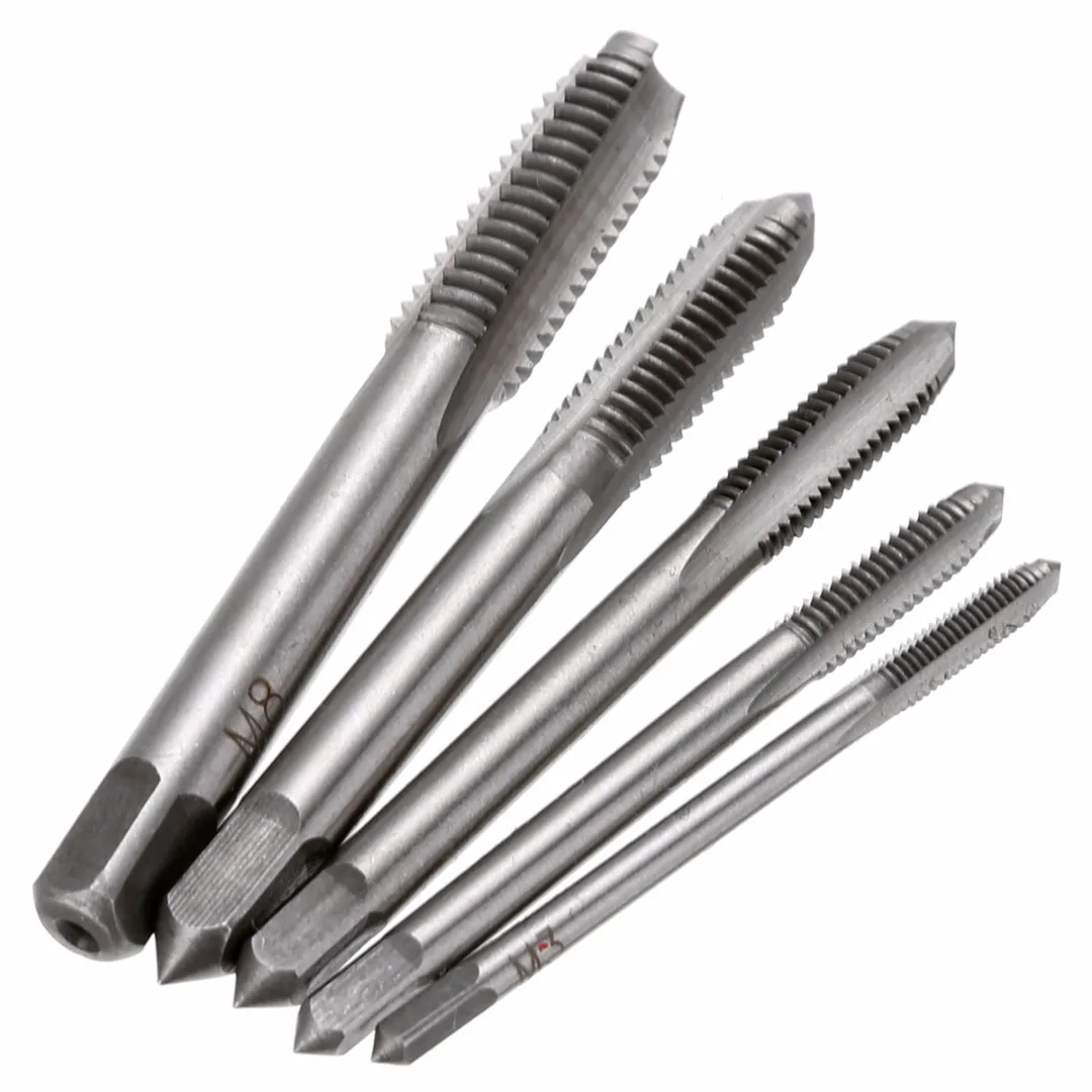 5Pcs High Speed Steel  M3 M4 M5 M6 M8 HSS Machine Hand Screw Thread Tapper Metric Plug Tap Drill Set Hand Tools