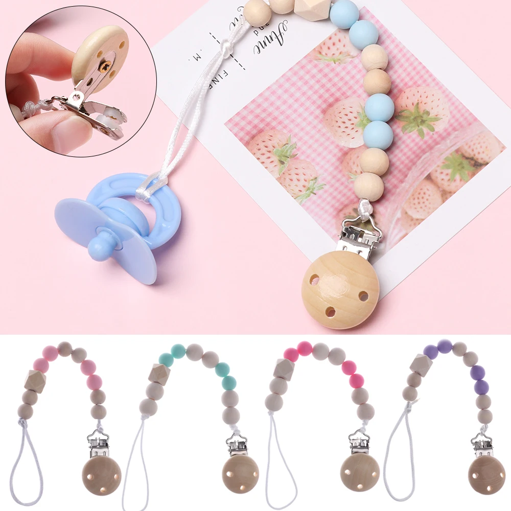 

1PC Baby Pacifier Clip Chain Wooden Beads Dummy Clip Soother Chew Pacifier Clips Leash Nipple Holder Teether Anti-Drop Rope