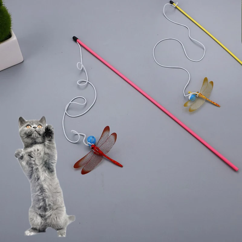 

Dragonfly Plastic with Bell Cat Rod Toy Kitten Tease Stick Pet Teaser Wand Interactive Durable Activity Exercise Cute Funny