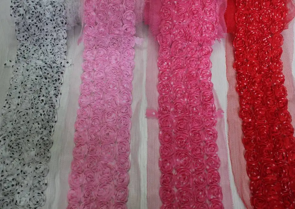 

15y 2.5 inch 4-rows chiffon rosettes lace for kids headband flower bows,diy clothing bow accessories,hair clip bow flowers