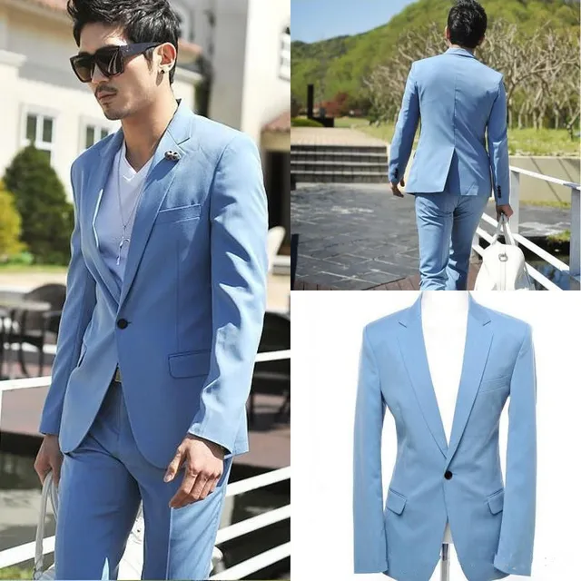Custom Made Light Blue Fashion Groom Tuxedos One Button Men/ Wedding ...